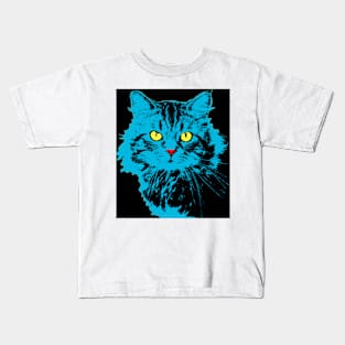 Pop cat blue black Kids T-Shirt